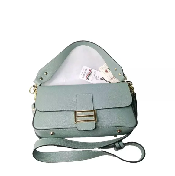 DIVINA FIRENZE Made In Italy Leather Baquette Flap Over Shoulder Crossbody Bag